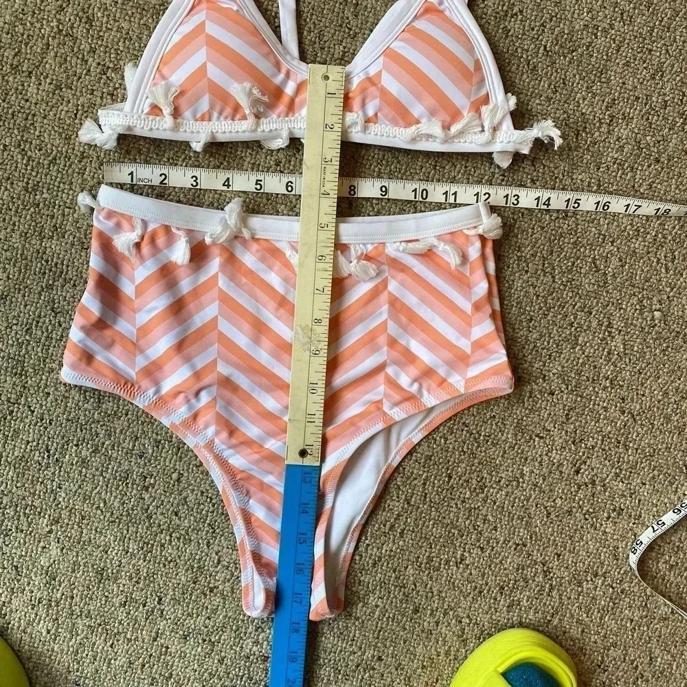 Zigzag Tassel High Waisted Multi Color mix Bikini Set Women Size M